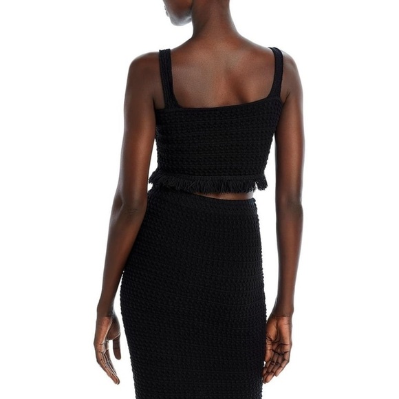 NEW w/Tags AQUA Fun Black Knit Fringe Tank Crop Top Women's Size Medium - Picture 3 of 8